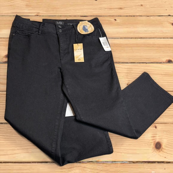 Curve Appeal Women Jeans Black Size 12 High Rise Straight Leg Tummy Tuck - Picture 1 of 7